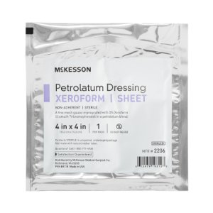 Xeroform Petrolatum Impregnated Dressing McKesson 4 X 4 Inch Gauze Bismuth Tribromophenate (Xeroform) Sterile