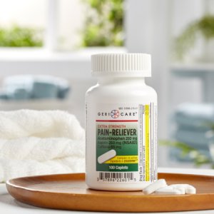 Pain Relief McKesson Brand 250 mg - 250 mg - 65 mg Strength Acetaminophen / Aspirin / Caffeine Caplet 100 per Bottle