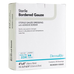 Adhesive Dressing DermaRite   Bordered Gauze 4 X 4 Inch Gauze Square White Sterile