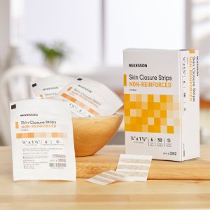 Skin Closure Strip McKesson 1/4 X 1-1/2 Inch Nonwoven Material Flexible Strip Tan