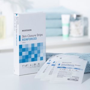 Skin Closure Strip McKesson 1 X 5 Inch Nonwoven Material Reinforced Strip White