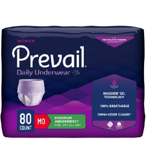 Female Adult Absorbent Underwear Prevail   For Women Daily Underwear Pull On with Tear Away Seams Medium Disposable Heavy Absorbency