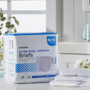 Unisex Adult Incontinence Brief McKesson Ultra Plus Stretch Medium Disposable Heavy Absorbency