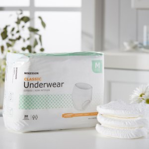 Unisex Adult Absorbent Underwear McKesson Classic Pull On with Tear Away Seams Medium Disposable Light Absorbency