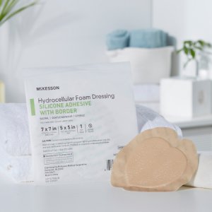 Silicone Foam Dressing McKesson 7 X 7 Inch Sacral Silicone Adhesive with Border Sterile