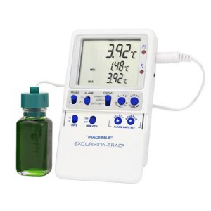 Datalogging Refrigerator / Freezer Thermometer Traceable   Excursion-Trac    Fahrenheit / Celsius -58   to +158  F (-50   to +70  C) Bottle Probe Multiple Mounting Options Battery Operated