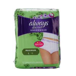 Female Adult Absorbent Underwear Always   Discreet Pull On with Tear Away Seams Large Disposable Heavy Absorbency
