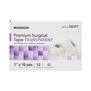 Medical Tape McKesson Water Resistant Plastic 1 Inch X 10 Yard Transparent NonSterile
