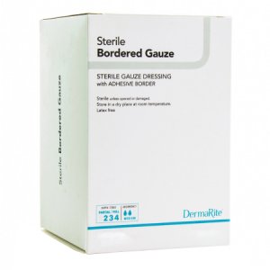 Adhesive Dressing DermaRite   Bordered Gauze 4 X 8 Inch Gauze Rectangle White Sterile