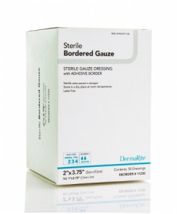 Adhesive Dressing DermaRite   Bordered Gauze 2 X 3-3/4 Inch Gauze Square White Sterile