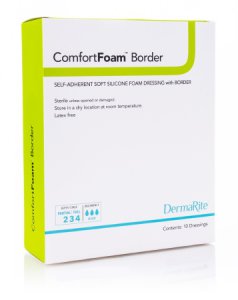 Silicone Foam Dressing ComfortFoam    Border 2 X 5 Inch Rectangle Silicone Adhesive with Border Sterile