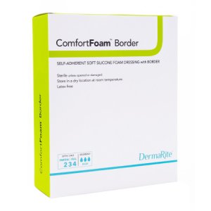 Silicone Foam Dressing ComfortFoam    Border 4 X 8 Inch Rectangle Silicone Adhesive with Border Sterile