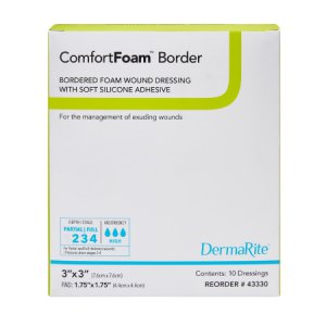 Silicone Foam Dressing ComfortFoam    Border 3 X 3 Inch Square Silicone Adhesive with Border Sterile