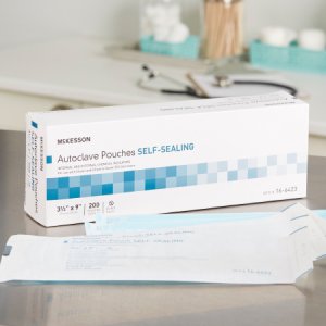 Sterilization Pouch McKesson Ethylene Oxide (EO) Gas / Steam 3-1/2 X 9 Inch Transparent Blue / White Self Seal Paper / Film