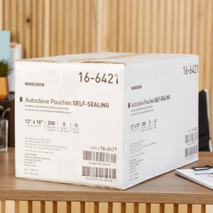 Sterilization Pouch McKesson Ethylene Oxide (EO) Gas / Steam 12 X 18 Inch Transparent Blue / White Self Seal Paper / Film