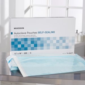 Sterilization Pouch McKesson Ethylene Oxide (EO) Gas / Steam 12 X 18 Inch Transparent Blue / White Self Seal Paper / Film