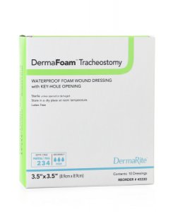 Foam Dressing DermaFoam   Tracheostomy 3-1/2 X 3-1/2 Inch Fenestrated Square Non-Adhesive without Border Sterile