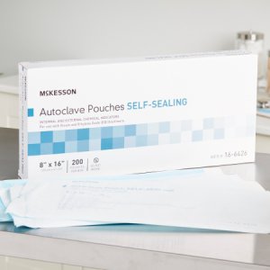 Sterilization Pouch McKesson Ethylene Oxide (EO) Gas / Steam 8 X 16 Inch Transparent Blue / White Self Seal Paper / Film