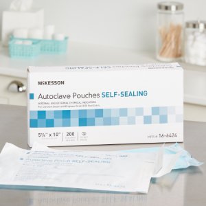 Sterilization Pouch McKesson Ethylene Oxide (EO) Gas / Steam 5-1/4 X 10 Inch Transparent Blue / White Self Seal Paper / Film