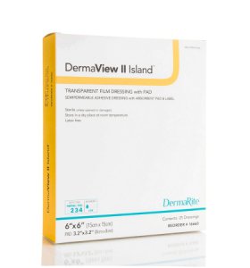 Transparent Film Dressing with Pad DermaView II    Island Rectangle 3-1/2 X 4 Inch Frame Style Delivery With Label Sterile