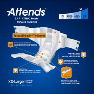 Unisex Adult Incontinence Brief Attends   Bariatric 2X-Large Disposable Heavy Absorbency