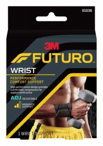 Wrist Support 3M    Futuro    Performance Comfort Low Profile / Wraparound Nylon / Polyester / Polyurethane / Spandex Left or Right Hand Black One Size Fits Most