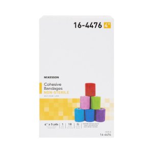Cohesive Bandage McKesson 4 Inch X 5 Yard Standard Compression Self-adherent Closure Purple / Pink / Green / Light Blue / Royal Blue / Red NonSterile