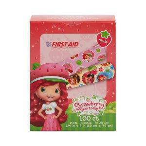 Adhesive Strip American   White Cross Stat Strip   3/4 X 3 Inch Plastic Rectangle Kid Design (Strawberry Shortcake) Sterile