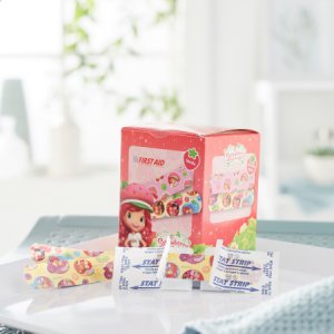 Adhesive Strip American   White Cross Stat Strip   3/4 X 3 Inch Plastic Rectangle Kid Design (Strawberry Shortcake) Sterile
